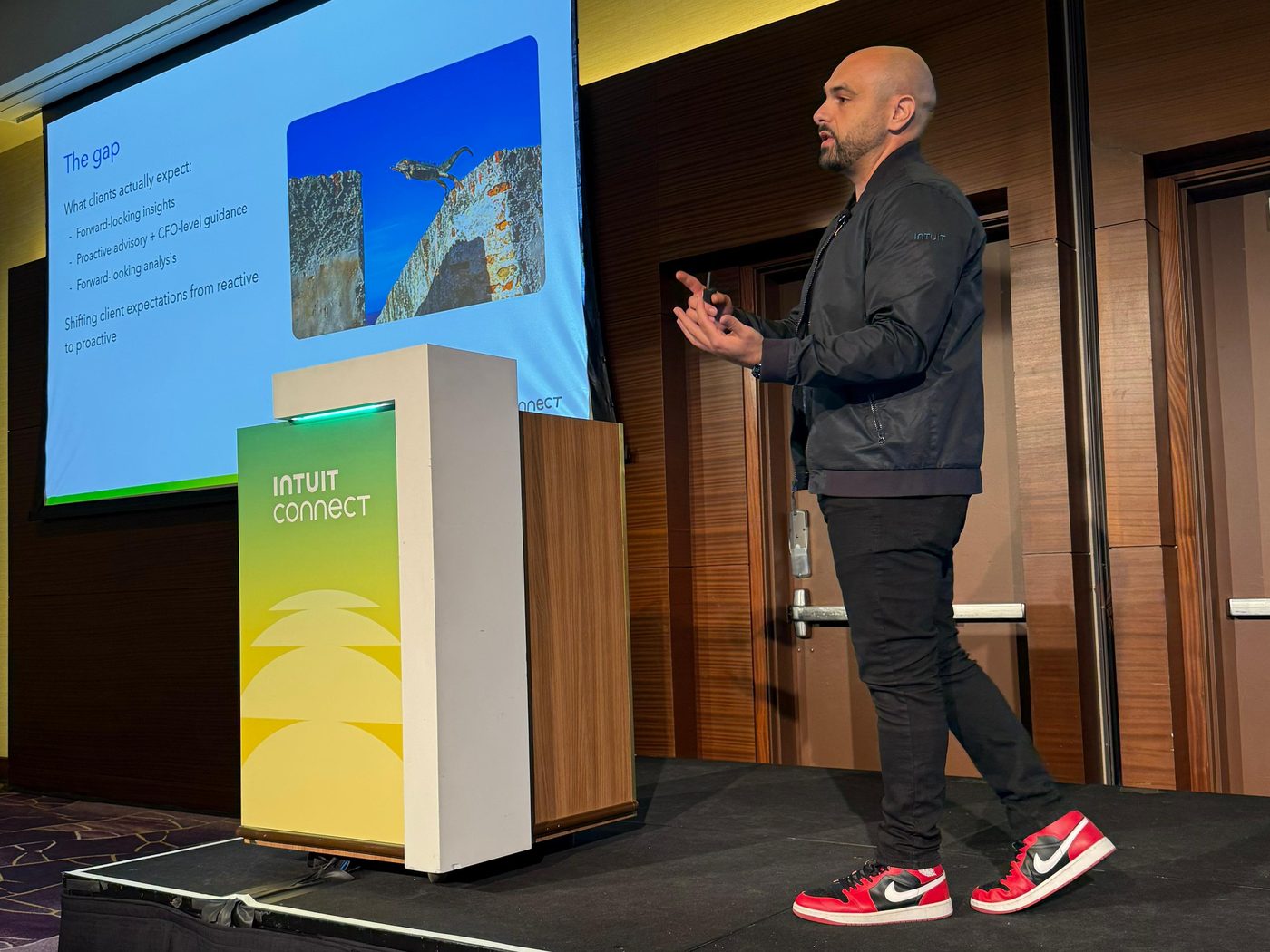 Fady Hawatmeh speaking on stage at Intuit Connect 2025
